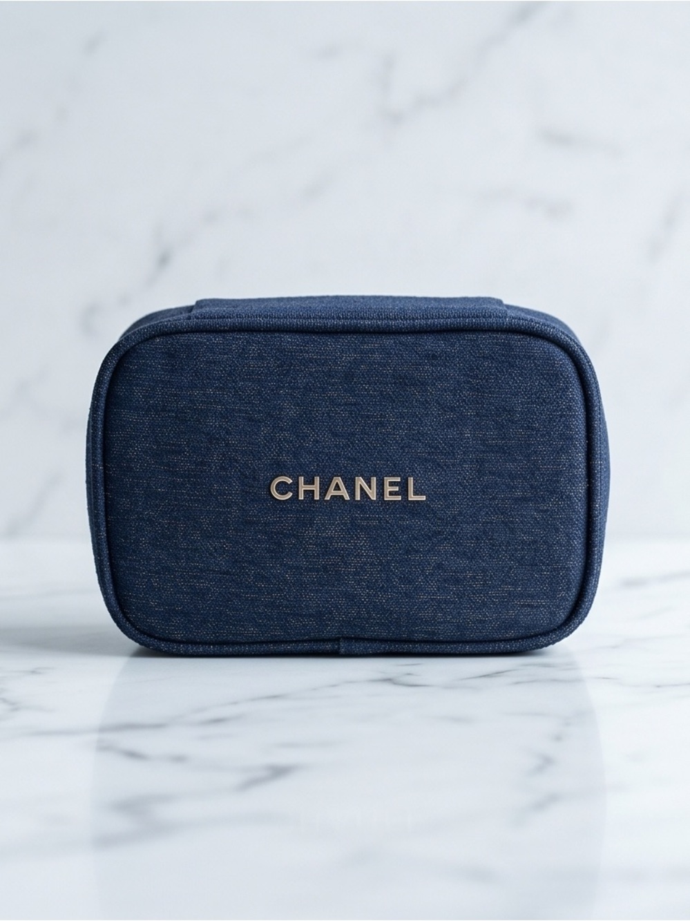 2023 Chanel Gift set  Sparkly Navy Denim Cosmetic Pouch - Picture 2 of 10